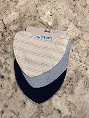 Carter's 3-Pack Bandana Bibs - White, Light Blue, Navy